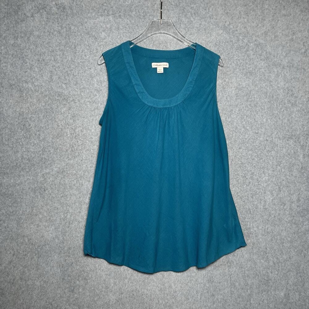 Coldwater Creek Womens M 10-12 Teal Blue 100% Cotton Sleeveless Tank Blouse Top